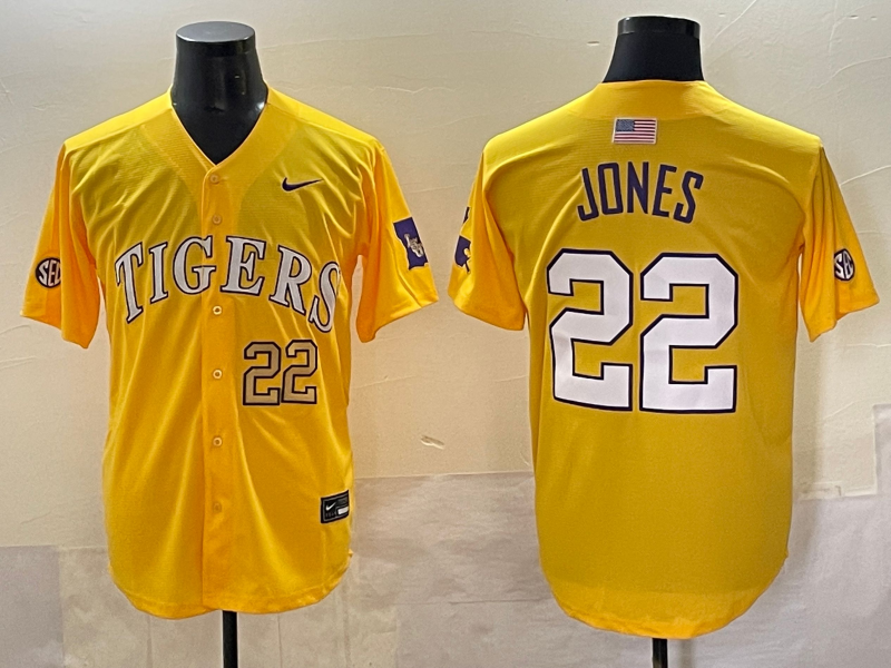 Men 2025 LSU Tigers #22 Jones Yellow Joint Name Nike NCAA 2025  Jersey style 6